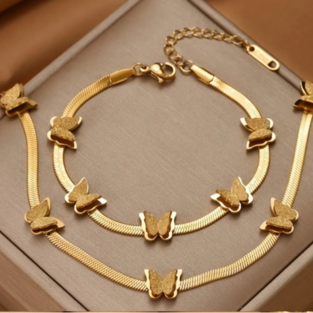 Elegant 18k. Gold Plated Butterfly Jewelry Set